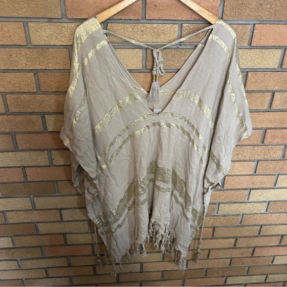 LSPACE Seaport Swim Cover Up Cream & Gold Tassel Oversized Shawl Size M/L - Picture 4 of 5